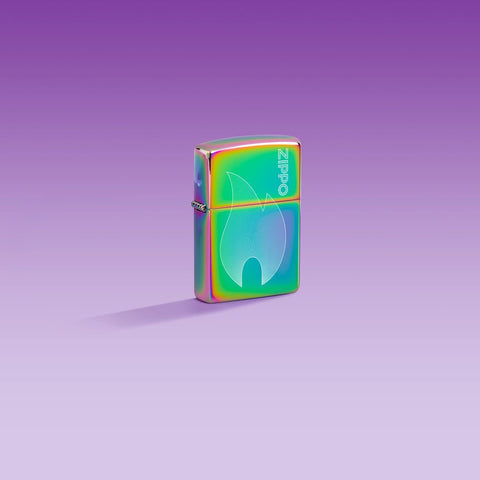 Lifestyle image of Zippo Flame Multi-Color Windproof Lighter on a purple ombre background.