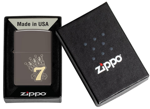 Zippo Lucky 7 Black Ice Windproof Lighter in its packaging.