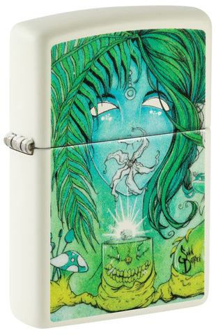 Front view of Zippo Sean Dietrich Glow in the Dark Matte Windproof Lighter standing at a 3/4 angle.
