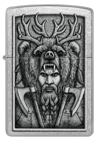 Front shot of Zippo Barbarian Design Street Chrome Windproof Lighter.