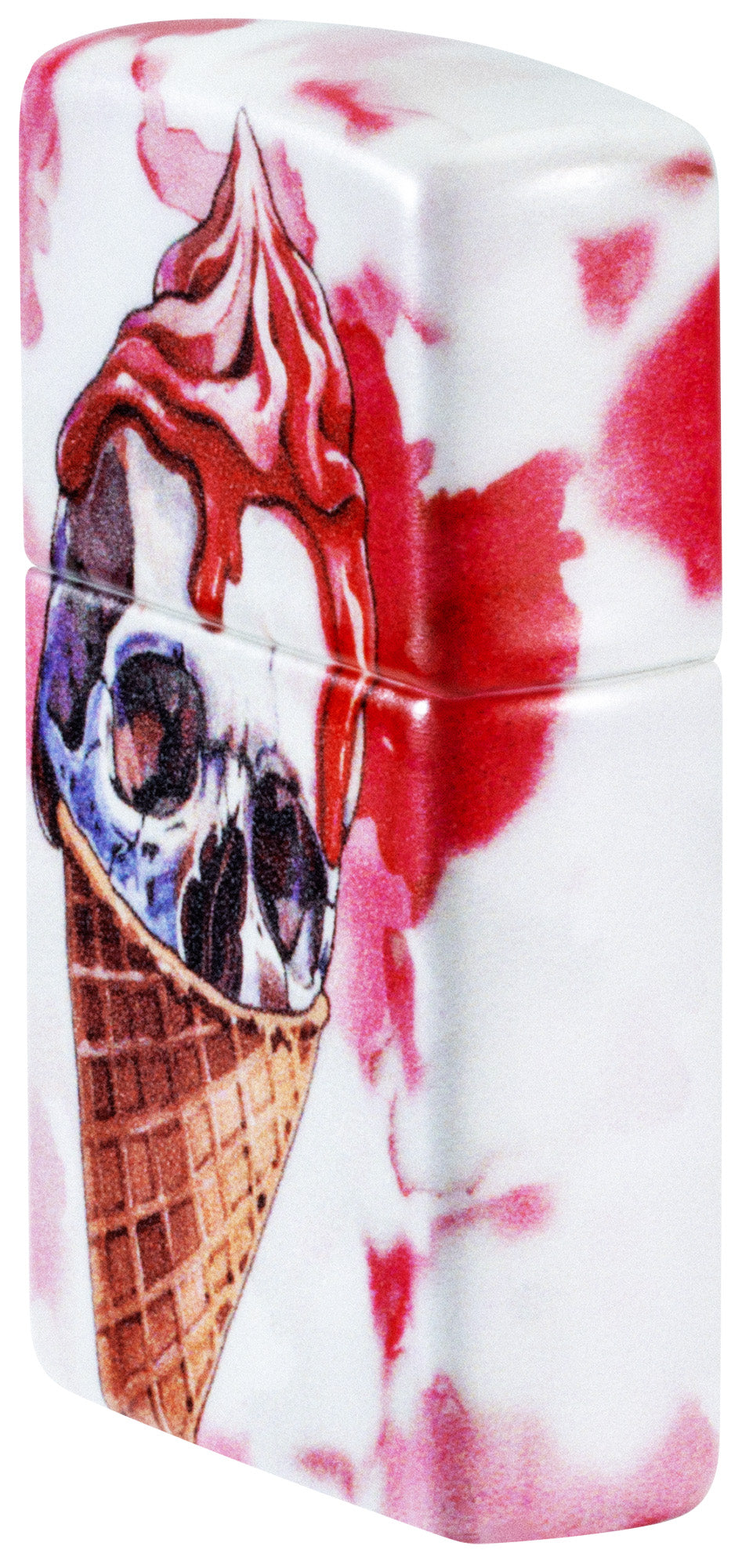 Angled shot of Zippo I Scream Cone Design 540 Matte Windproof Lighter showing the front and right sides of the lighter.