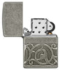Zippo Pattern Armor Antique Silver Windproof Lighter with its lid open and unlit.