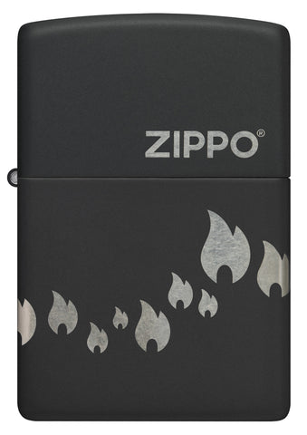 Front view of Zippo Design Black Matte with Chrome Windproof Lighter.
