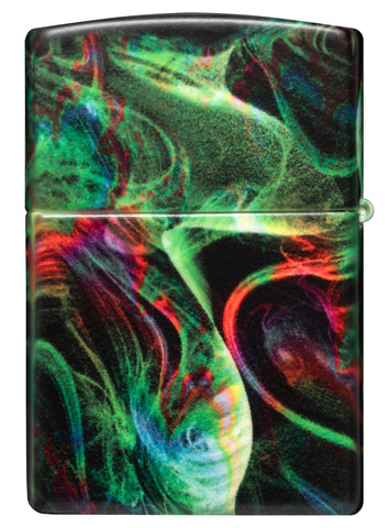 Back shot of Zippo Psychedelic Swirl Design Glow in the Dark Green Matte Windproof Lighter.