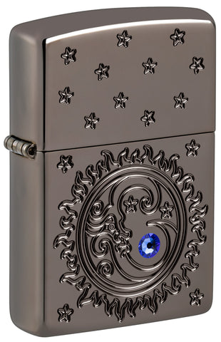 Front shot of Zippo Ocean Crystal Black Ice® Windproof Lighter standing at a 3/4 angle.