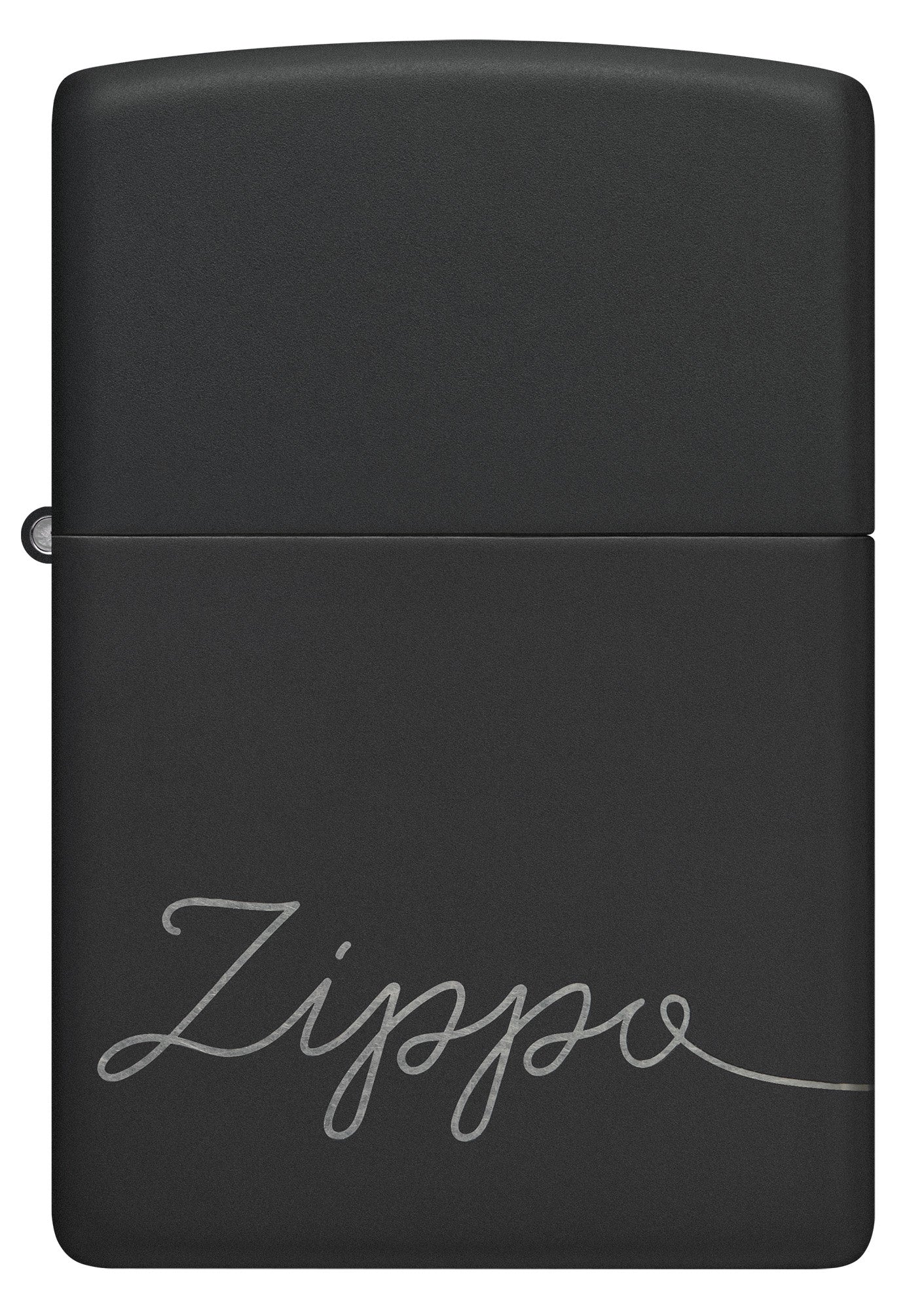 Front view of Zippo Design Black Matte with Chrome Windproof Lighter.