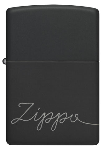 Front view of Zippo Design Black Matte with Chrome Windproof Lighter.