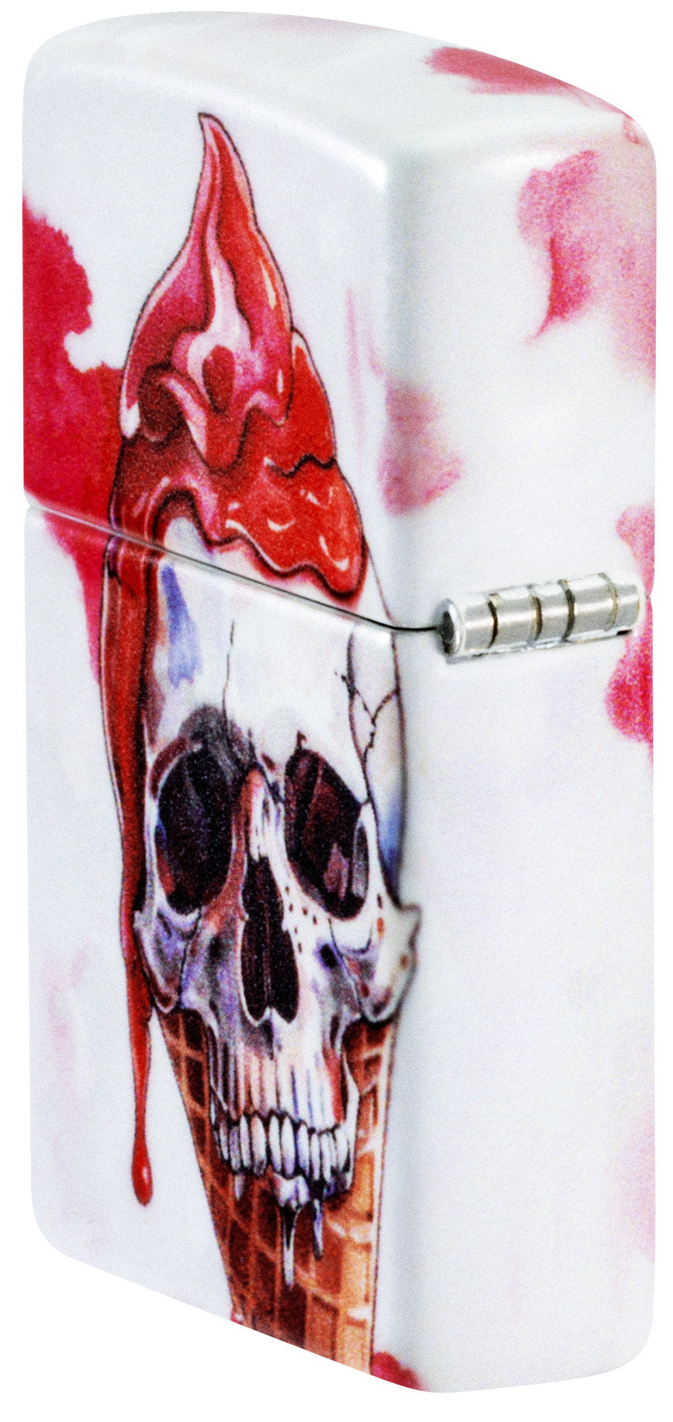 Angled shot of Zippo I Scream Cone Design 540 Matte Windproof Lighter showing the back and hinge sides of the lighter.