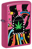 Front view of Zippo Cannabis Design Frequency Windproof Lighter standing at a 3/4 angle.