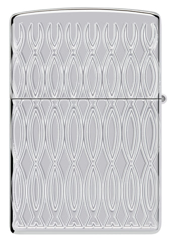 Back view of Zippo Flame Design Armor High Polish Chrome Windproof Lighter.
