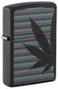 Front view of Zippo Cannabis Design Black Matte Windproof Lighter standing at a 3/4 angle.