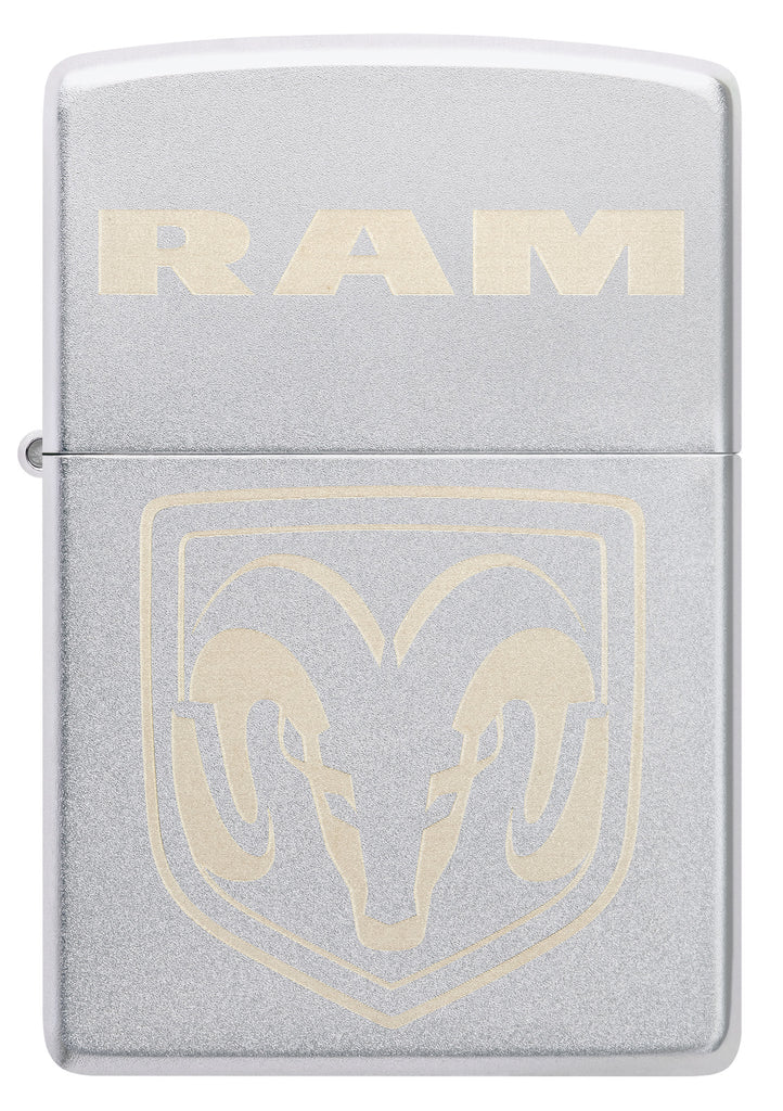 Front shot of Zippo RAM Satin Chrome Windproof Lighter.