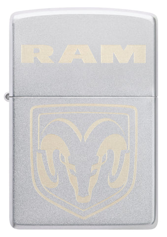 Front shot of Zippo RAM Satin Chrome Windproof Lighter.