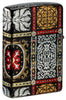 Back shot of Zippo Tapestry Pattern Design 540 Tumbled Chrome Windproof Lighter standing at a 3/4 angle.