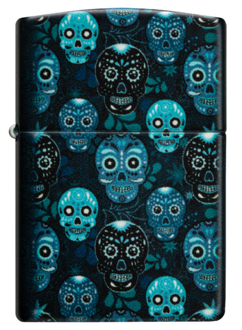 Front view of Zippo Sugar Skulls Design Glow in the Dark Matte Windproof Lighter.