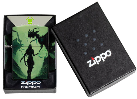 Zippo Glowing Dragon Design 540 Color Glow in the Dark Windproof Lighter in its packaging.