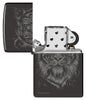 Zippo Lindsay Kivi High Polish Black Windproof Lighter with its lid open and unlit.