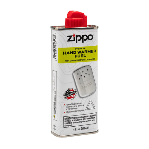 Zippo Hand Warmer Fuel standing at an angle.