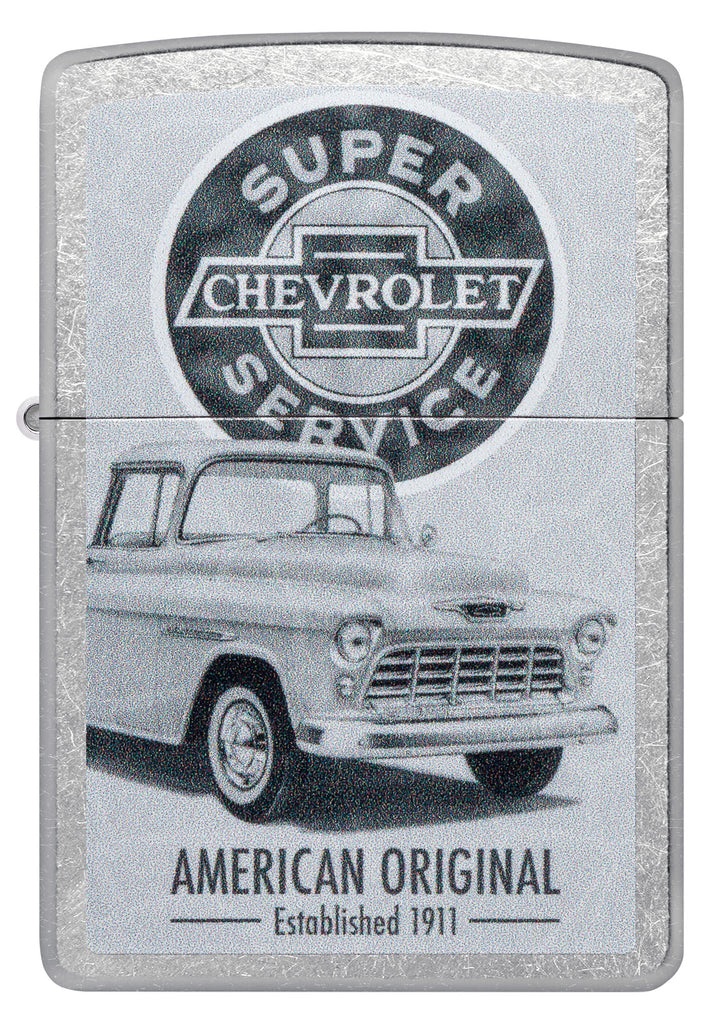 Front shot of Zippo Chevrolet Street Chrome Pocket Lighter.