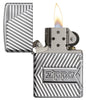 Zippo Bolts Design Windproof Lighter with its lid open and lit