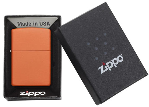 Classic Orange Matte Windproof Lighter in its packaging