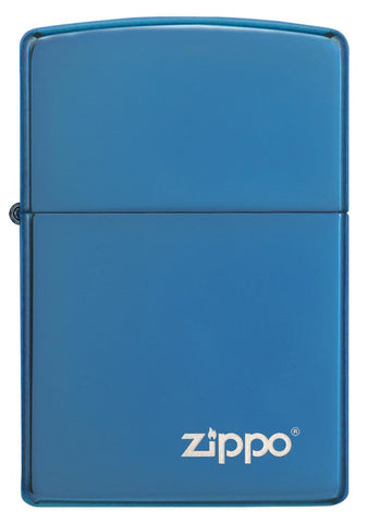 Front view of Classic High Polish Blue Zippo Logo Windproof Lighter.