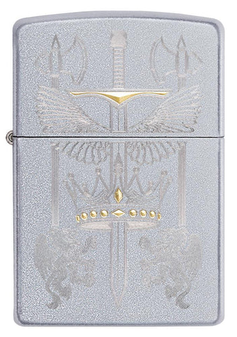 Front view of Sword Design Satin Chrome Windproof Lighter
