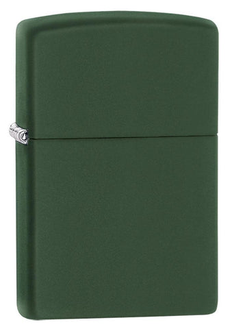 Front view of the Green Matte Classic Lighter shot at a 3/4 angle