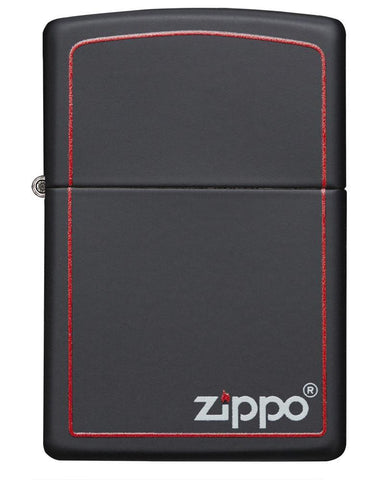 Front view of the Classic Black and Red Zippo Black Matte Lighter