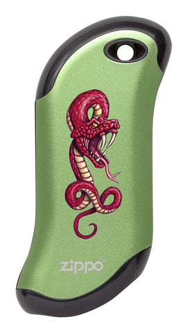 Front of Snake: Green HeatBank® 9s Rechargeable Hand Warmer