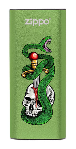 Skull, Snake, &  Dagger: Green HeatBank® 3-Hour Rechargeable Hand Warmer