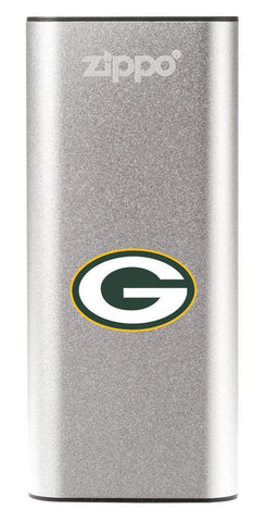 NFL Green Bay Packers: HeatBank 3-Hour Rechargeable Hand Warmer front silver