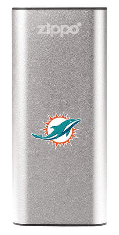 NFL Miami Dolphins: HeatBank 3-Hour Rechargeable Hand Warmer front silver