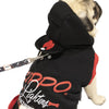 Black Pet Hoodie with the leash attached