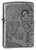 Armor® Antique Silver Mountain Design Windproof Lighter standing at a 3/4 angle