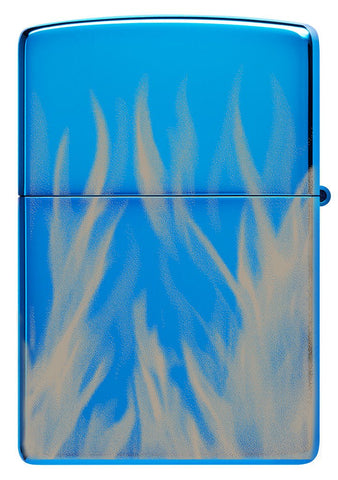 Back shot of Harley-Davidson 360° Flames High Polish Blue Windproof Lighter.