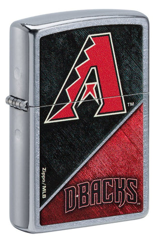 Front shot of MLB® Arizona Diamondbacks™ Street Chrome™ Windproof Lighter standing at a 3/4 angle.