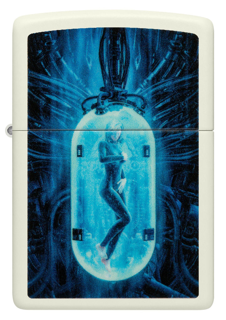 Front view of Zippo Tube Woman Design Glow in the Dark Matte Windproof Lighter.