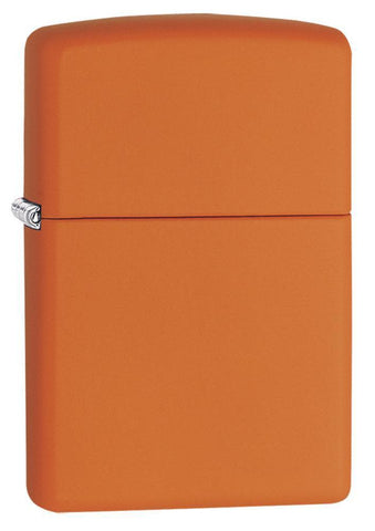 Front shot of Classic Orange Matte Windproof Lighter standing at a 3/4 angle