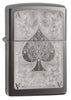 Black Ice Ace Filigree Engraved Windproof Lighter standing at a 3/4 angle.