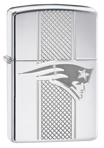 Front shot of NFL New England Patriots Deep Carve Collectible Windproof Lighter standing at a 3/4 angle