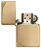 High Polish Brass Vintage with Slashes Windproof Lighter with its lid open and unlit