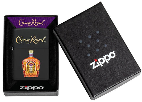 Crown Royal® Logo Black Matte Windproof Lighter in its packaging.