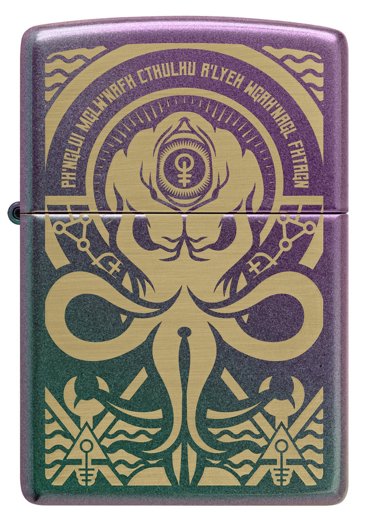 Front view of Zippo Evil Design Iridescent Windproof Lighter.