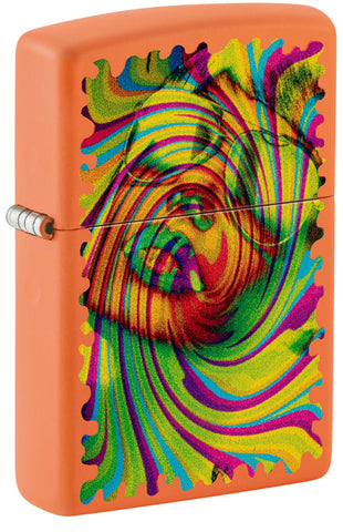 Front shot of Zippo Sunglass Woman Design Orange Matte Windproof Lighter standing at a 3/4 angle.