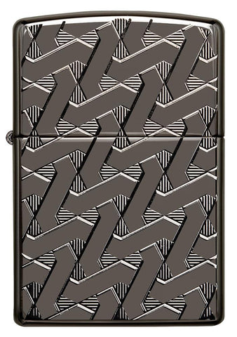 Front of Armor Geometric Weave High Polish Black Ice Windproof Lighter