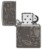 Wicca Design Armor® Black Ice® Windproof Lighter with its lid open and unlit.