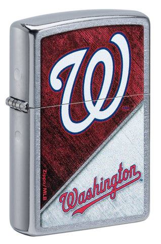 Front shot of MLB® Washington Nationals™ Street Chrome™ Windproof Lighter standing at a 3/4 angle.