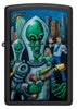 Front shot of Zippo Alien Attack Design Black Matte Pocket Lighter.