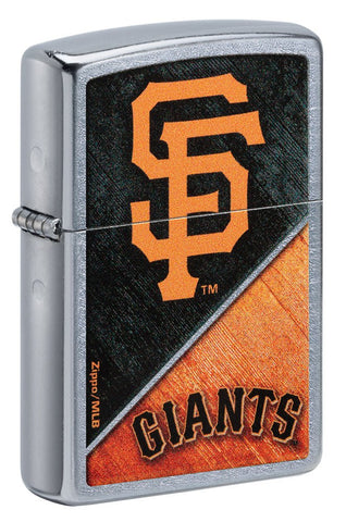 Front shot of MLB® San Francisco Giants™ Street Chrome™ Windproof Lighter standing at a 3/4 angle.